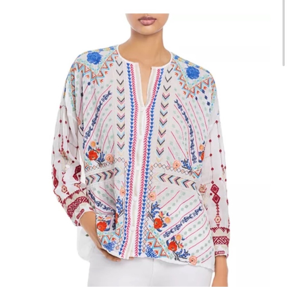 Johnny Was Disha oversized blouse tunic top, size XS